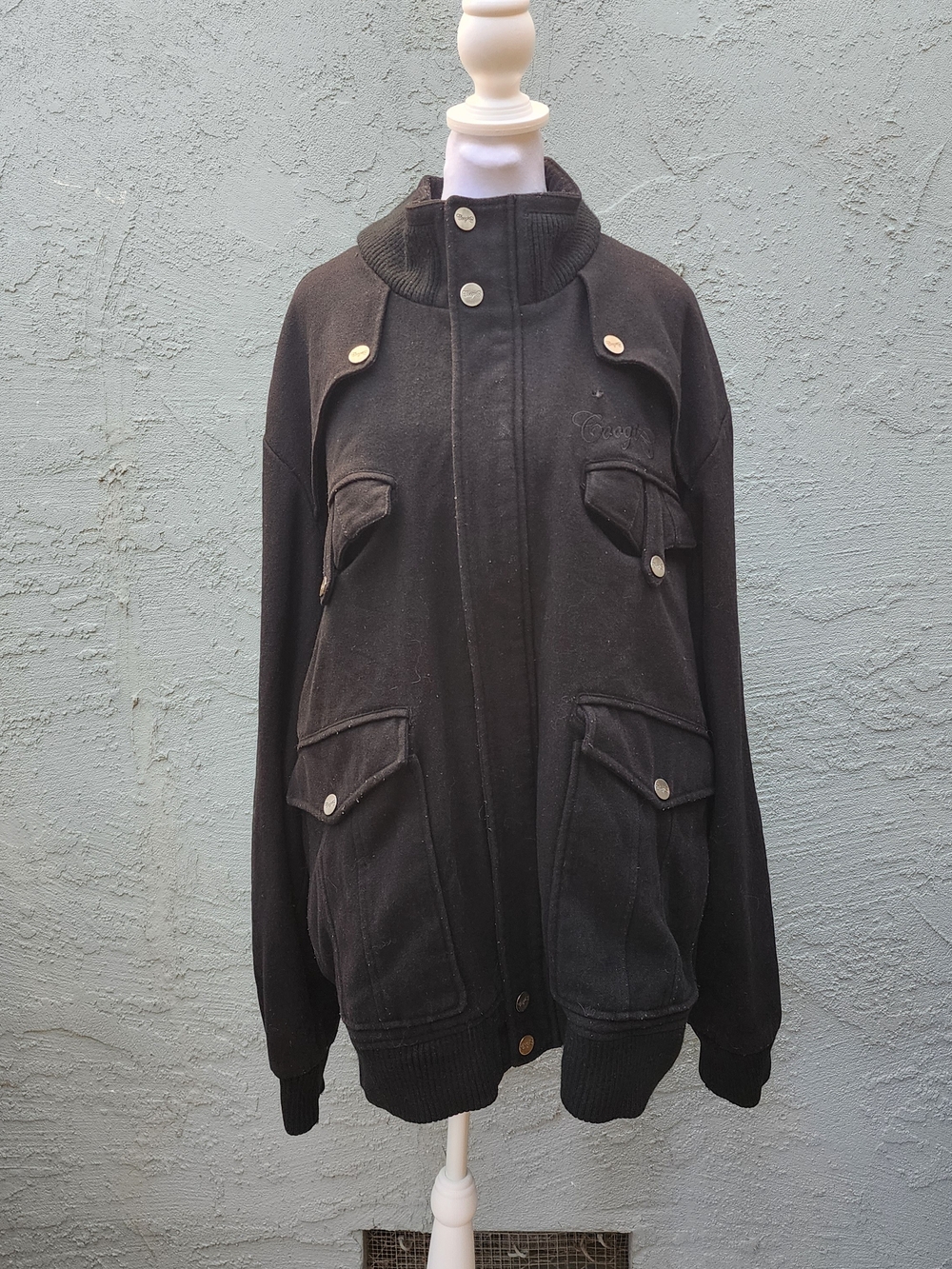 Vintage Coogi Black Heavy Wool Utility Jacket 3X
